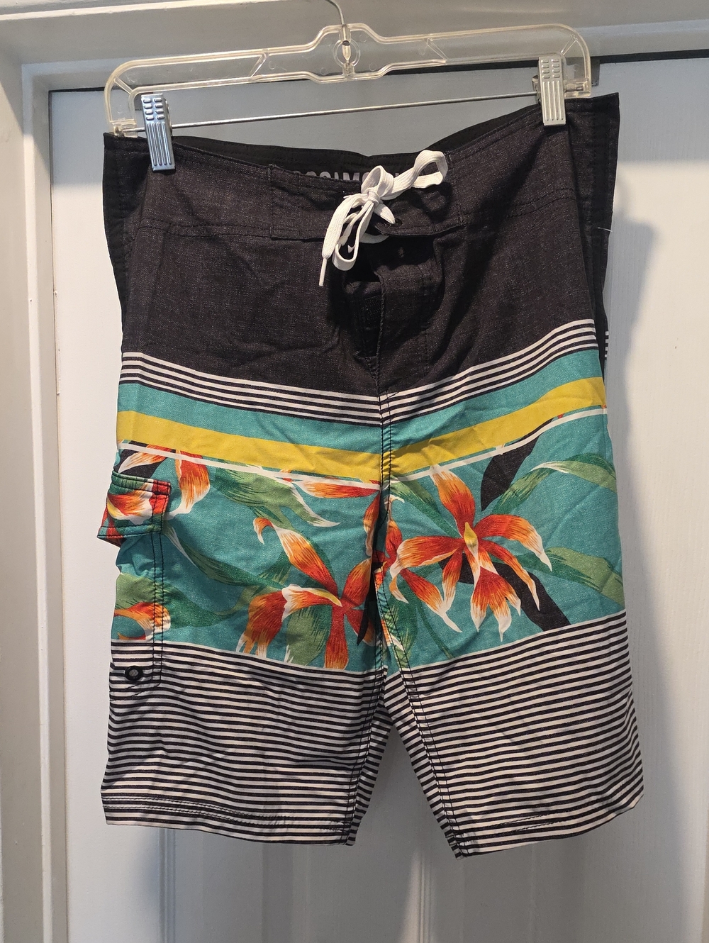 Mossimo Supply Co. Black, Teal & Orange Floral Stripe Swim Board Shorts